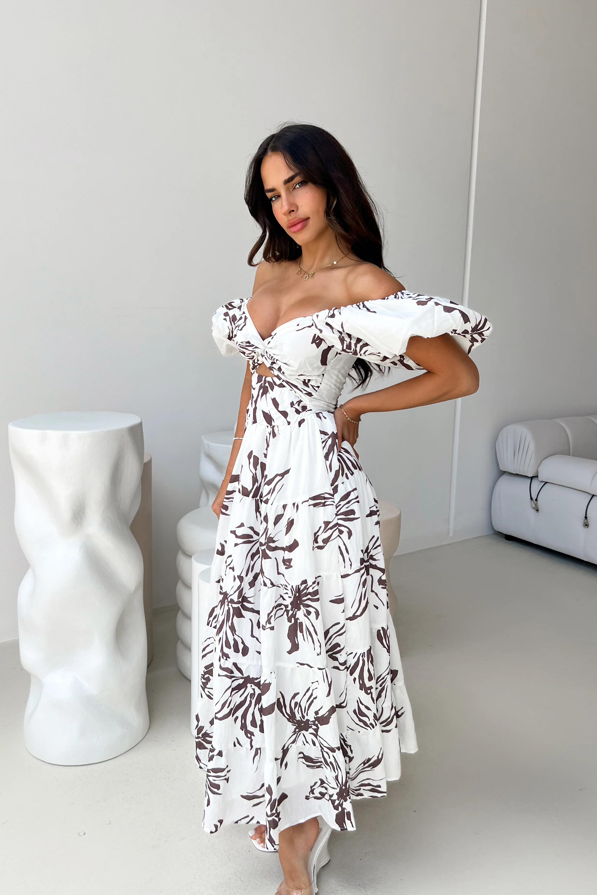 Elegant Off-Shoulder Floral Maxi Dress
