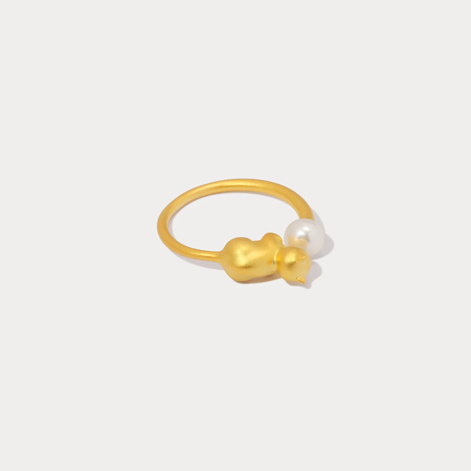 Charming Cat And Pearl Adjustable Ring