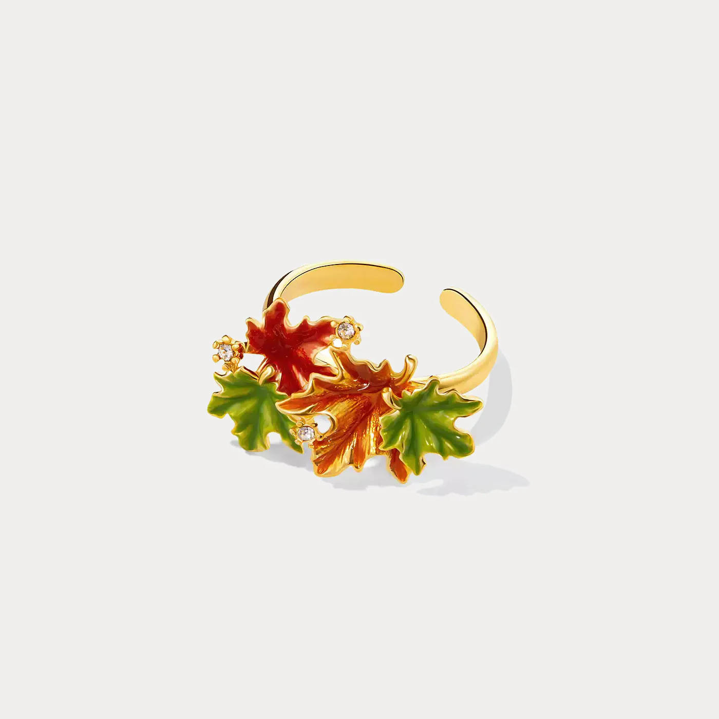 Elegant Autumn Leaf Enamel Ring