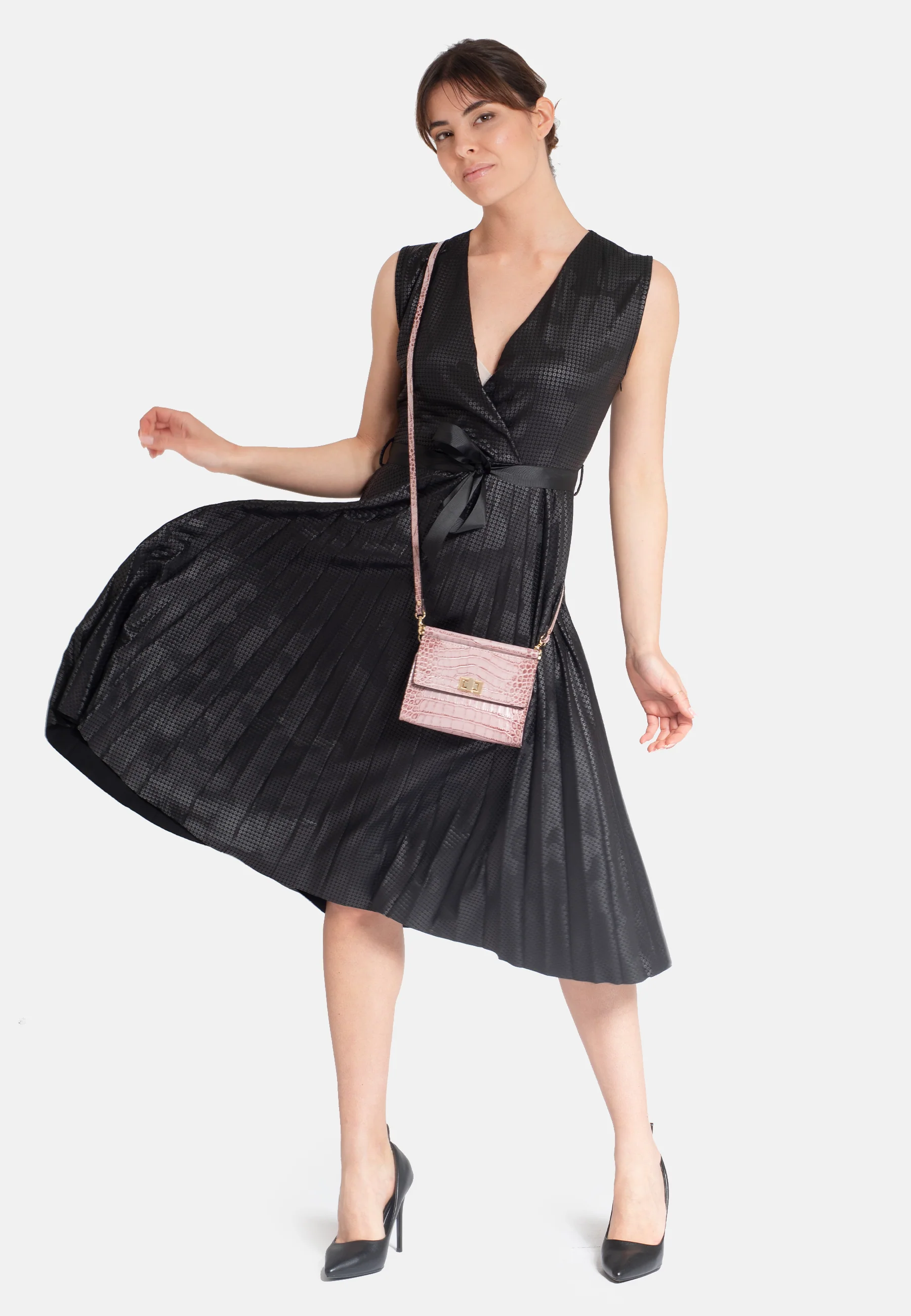 Elegant Faux Leather Croc Crossbody Bag