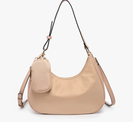 Stylish Black Nylon Shoulder Bag With Detachable Pouch