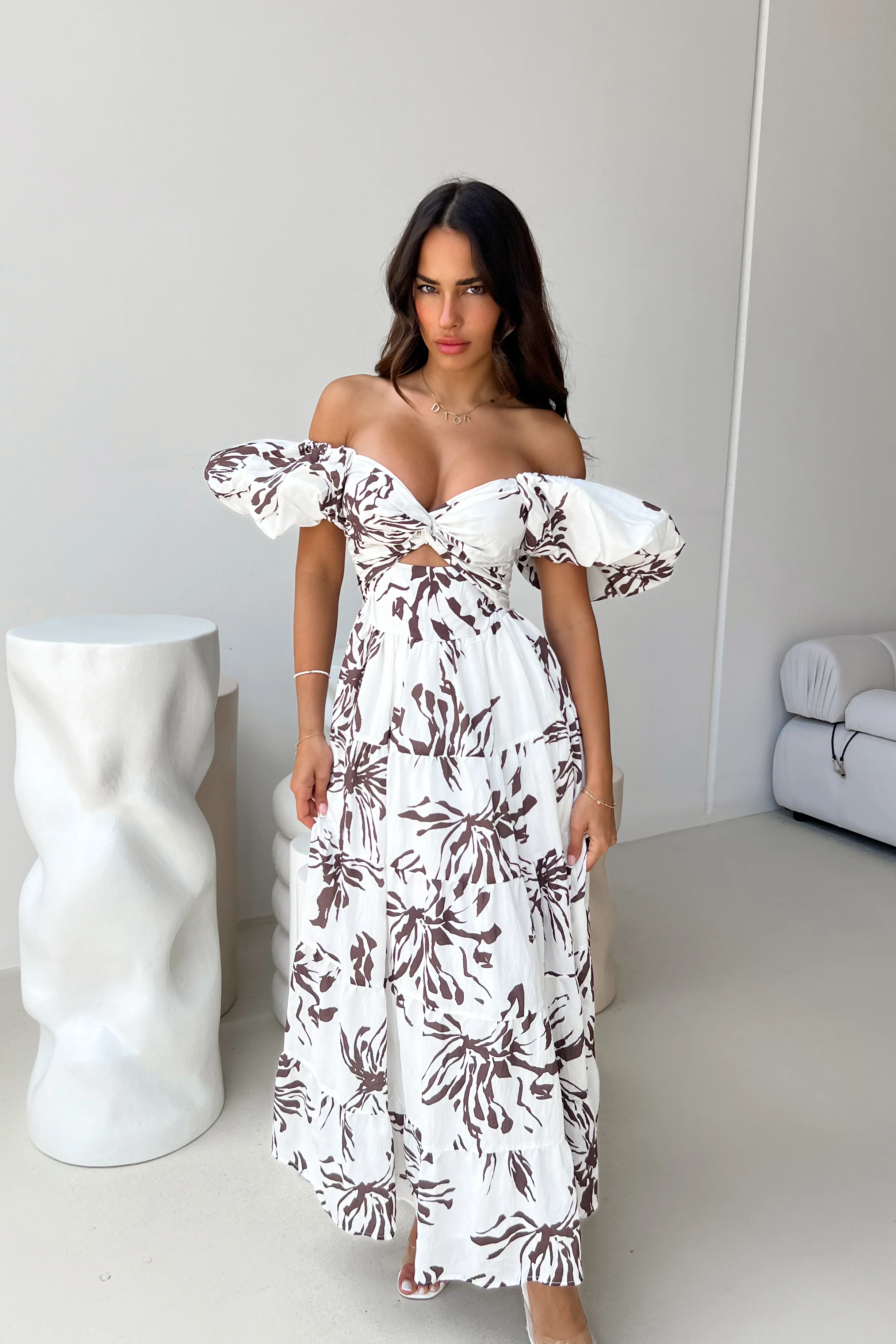 Elegant Off-Shoulder Floral Maxi Dress